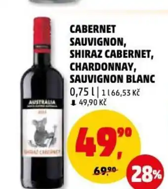 Penny Market CABERNET SAUVIGNON, SHIRAZ CABERNET, CHARDONNAY, SAUVIGNON BLANC 0,75 | 1166,53 Kč 49,90 Kč nabídka