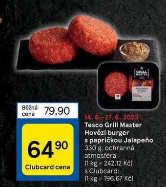 Tesco Tesco grill master hovězí burger s papričkou jalapeño 330 g nabídka
