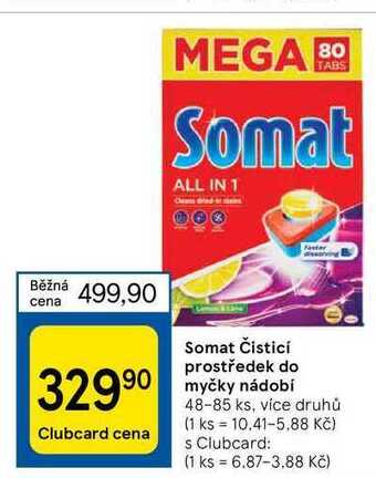 Tesco Somat čisticí prostředek do myčky nádobí 48-85 ks nabídka