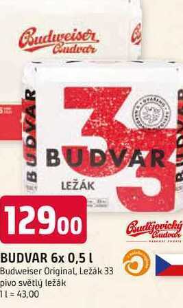Trefa Budweiser budvar b:original světlý ležák 6 x 0,50l nabídka