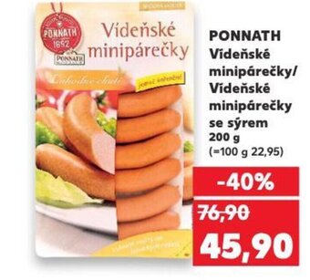 Kaufland PONNATH Vídeňské minipárečky Vídeňské minipárečky se sýrem 200 g nabídka