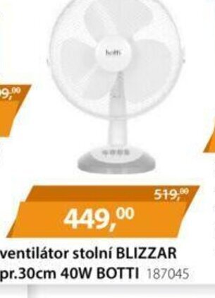 M.A.T. ventilátor stolní BLIZZAR pr.30cm 40W BOTTI 187045 nabídka