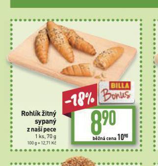 Billa Rohlík žitný nabídka