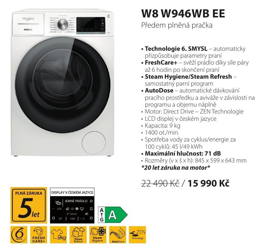 Whirlpool W8 W946WB EE Předem plněná pračka nabídka