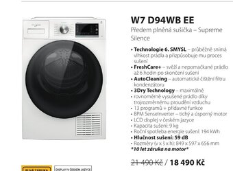 Whirlpool W7 D94WB EE Předem plněná sušička - Supreme Silence nabídka