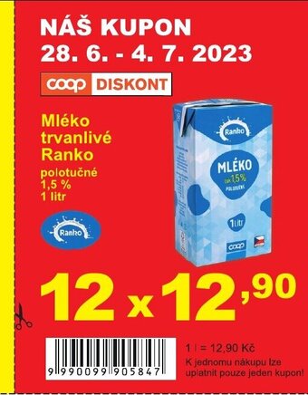 COOP DISKONT Mléko trvanlivé Ranko nabídka