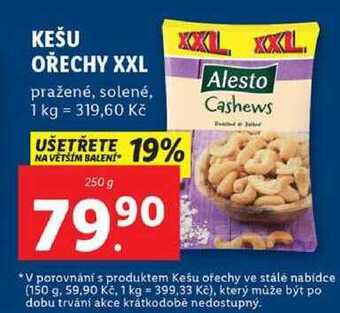 Lidl Kešu ořechy xxl, 250 g nabídka