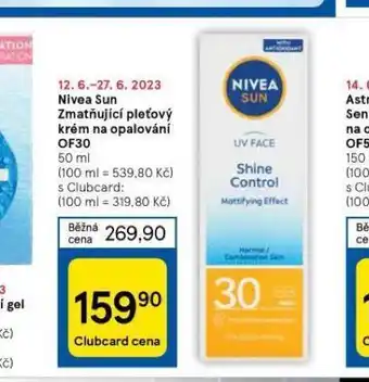 Tesco Nivea sun zmatňující ple´tový krém na opalování of30 nabídka