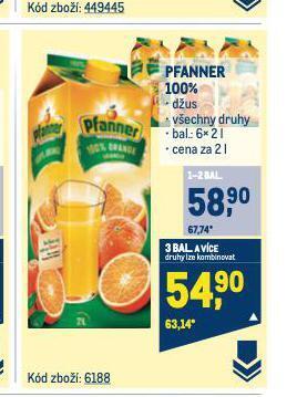 Makro Pfanner 100% džus nabídka