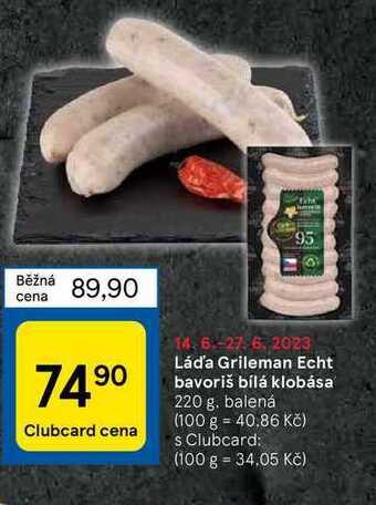 Tesco Láďa grileman echt bavoriš bílá klobása 220 g nabídka