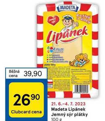 Tesco Madeta lipánek jemný sýr plátky 100 g nabídka