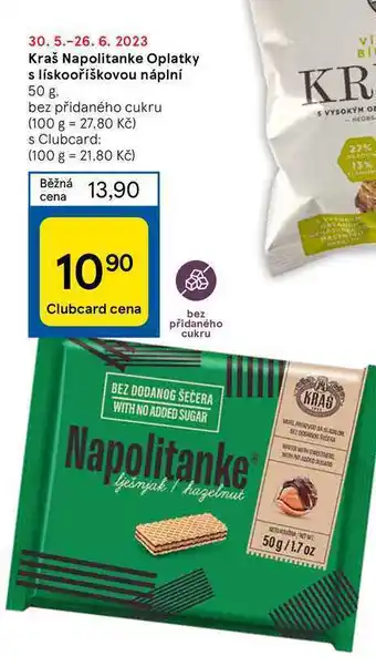 Tesco Kraš napolitanke oplatky s lískooříškovou náplní 50 g nabídka