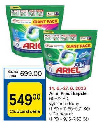 Tesco Ariel prací kapsle 60-72 pd nabídka