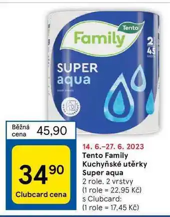 Tesco Tento family kuchyňské utěrky super aqua 2 role, 2 vrstvy nabídka
