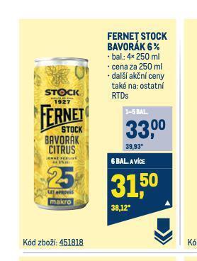 Makro Fernet stock bavorák nabídka