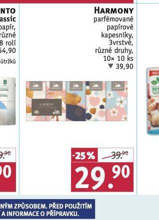 Rossmann Harmony parfémované papírové kapesníky nabídka