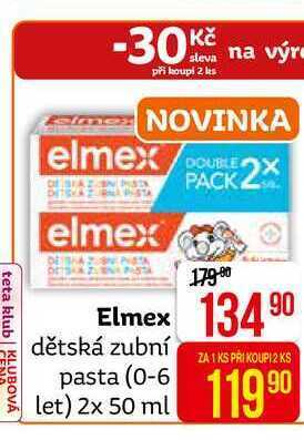 Teta Elmex dětská zubní pasta s aminfluoridem 0 - 6 let 2x50ml nabídka
