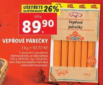 Lidl Vepřové párečky, 920 g nabídka