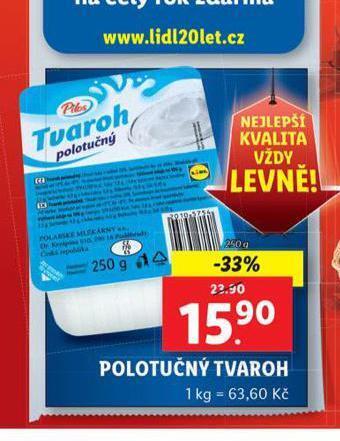 Lidl Polotučný tvaroh nabídka