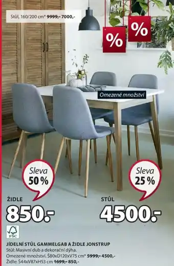 JYSK JÍDELNÍ STŮL GAMMELGAB A ŽIDLE JONSTRUP nabídka