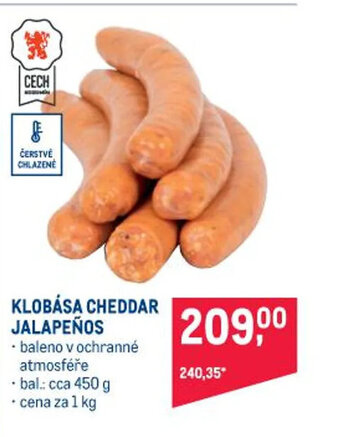 Makro KLOBÁSA CHEDDAR JALAPEÑOS nabídka