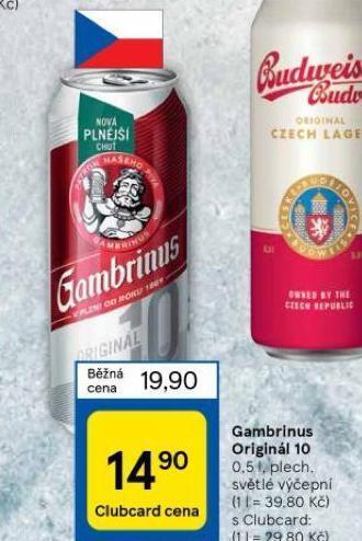 Tesco Pivo gambrinus originál nabídka