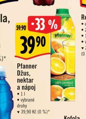 Albert Pfanner džus, nektar a nápoj nabídka