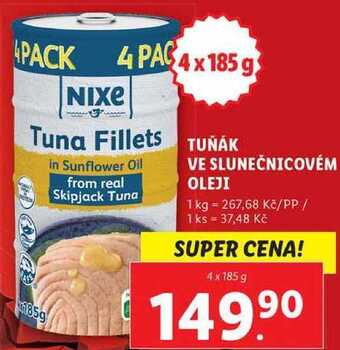 Lidl Tuňák ve slunečnicovém oleji, 4x 185 g nabídka