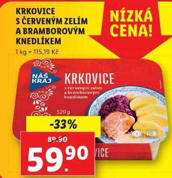 Lidl Krkovice s červeným zelím a bramborovým knedlíkem, 520 g nabídka