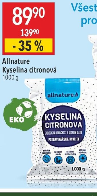Globus Allnature Kyselina citronová 1000 g nabídka