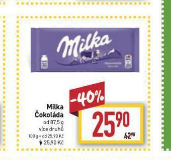 Billa Milka čokoláda nabídka