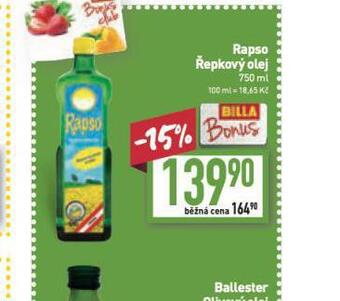 Billa Rapso řepkový olej nabídka