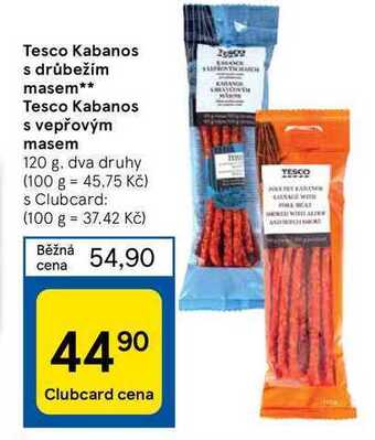 Tesco Tesco kabanos s drůbežím masem** tesco kabanos s vepřovým masem 120 g nabídka