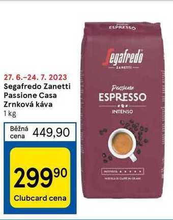 Tesco Segafredo zanetti passione casa zrnková káva 1 kg nabídka