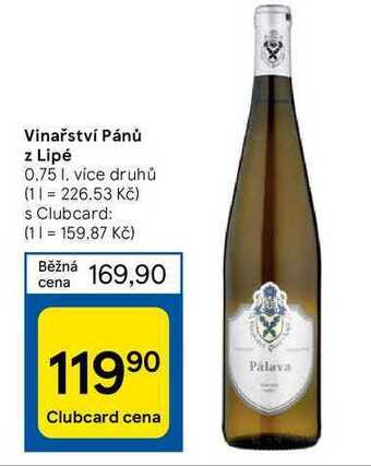 Tesco Vinařství pánů z lipé 0.75 l nabídka