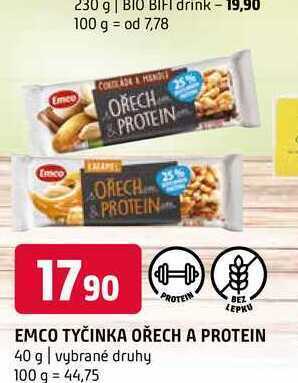 Terno Emco tyčinka ořech a protein 40 g nabídka