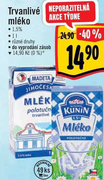 Albert Trvanlivé mléko • 1,5% 1 l nabídka