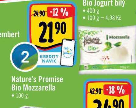 Albert Nature's promise bio mozzarella • 100 g nabídka