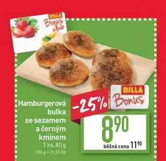 Billa Hamburgerová bulka se sezamem a černým kmínem 1 ks, 80 g nabídka