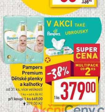 Billa Pampers premium dětské plenky a kalhotky od 31 ks nabídka