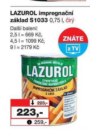 Lazurol impregnační základ s1033 0,75 l, čirý