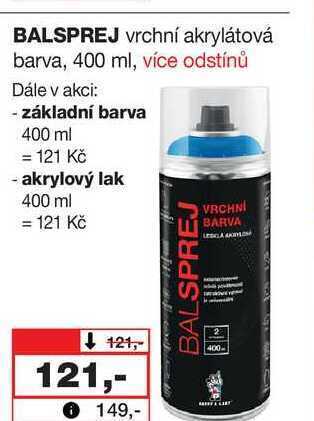 Barvy a laky drogerie Balsprej vrchní akrylátová barva, 400 ml, více odstínů nabídka