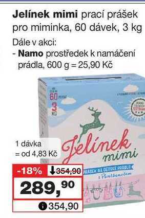 Barvy a laky drogerie Jelínek mimi prací prášek pro miminka, 60 dávek, 3 kg nabídka