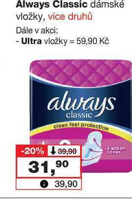 Barvy a laky drogerie Always classic dámské vložky, více druhů nabídka
