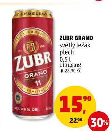 Penny Market Zubr grand světlý ležák plech, 0,5 l nabídka