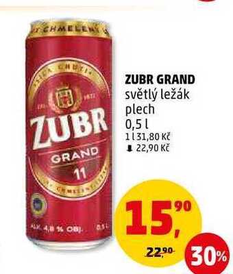 Penny Market Zubr grand světlý ležák plech, 0,5 l nabídka