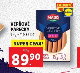 Lidl Vepřové párečky nabídka