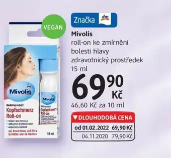 dm drogerie Mivolis roll-on ke zmírnění bolesti hlavy zdravotnický prostředek 15 ml nabídka