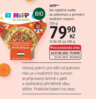 dm drogerie HiPP** bio vaječné nudle se zeleninou a jemným hovězím masem nabídka