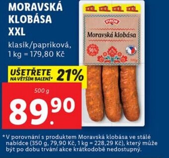 Lidl MORAVSKÁ KLOBÁSA XXL nabídka